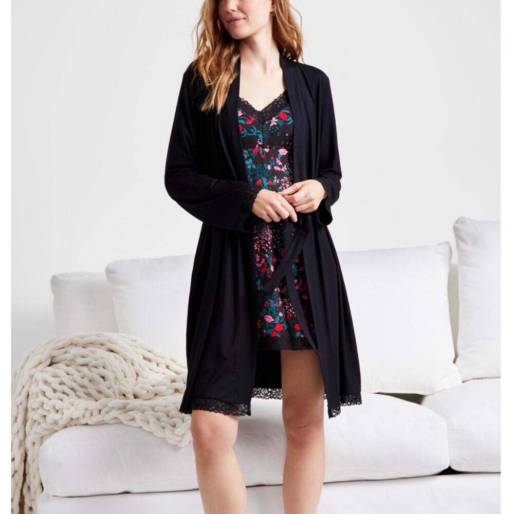 Brand New State of Day Women's Size Medium Black Night Robe Sleepwear